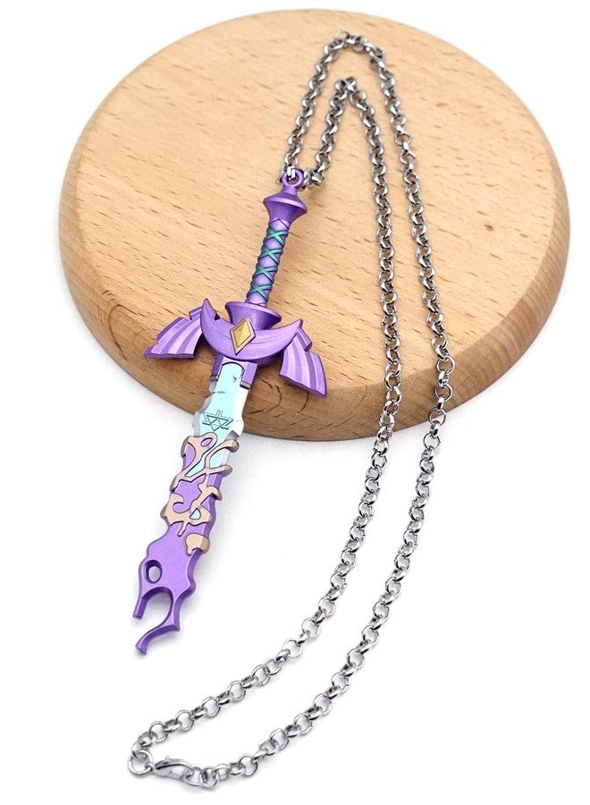 MEETCUTE Vintage Unisex Pendant Necklace,The Legend of Zelda Tears of the Kingdom Master's Sword Necklace Cosplay - Purple - Image 3