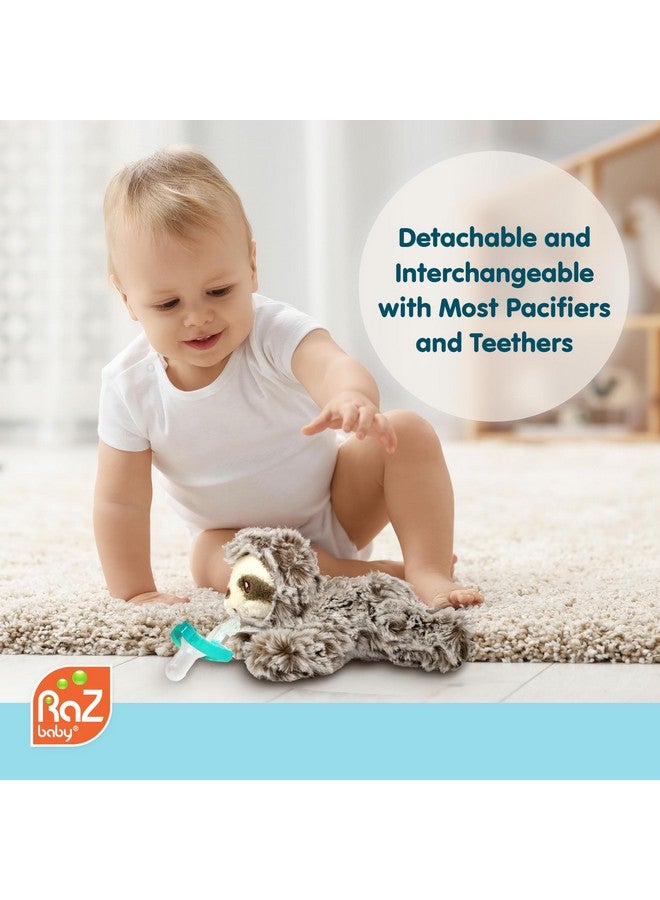 RaZbaby Sloth RaZbuddy Stuffed Animal Pacifier Holder for Newborns & Up, Made in The USA, Detachable Orthodontic JollyPop Pacifier, Medical-Grade 100% BPA-Free Silicone, -0 Months+ - Image 4