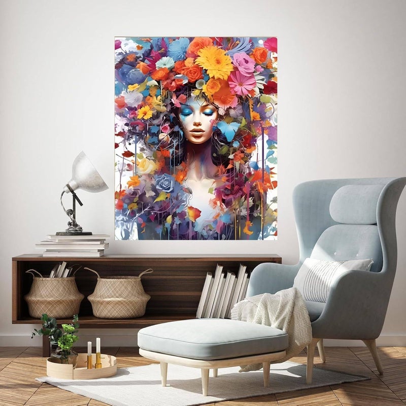 HZYH لوحة تلوين بالأرقام للبالغين - مجموعة فنون يدوية لرسم امرأة وورود، مقاس 16×20 بوصة - Image 4