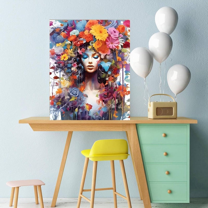 HZYH لوحة تلوين بالأرقام للبالغين - مجموعة فنون يدوية لرسم امرأة وورود، مقاس 16×20 بوصة - Image 5