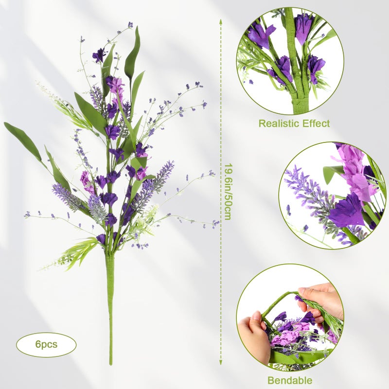 Giegxin 6 Bundles Fake Artificial Flowers Bouquet Spring Silk Flowers Arrangements Faux Wildflowers Bouquets Stems Fake Plants for Wedding Table Centerpiece Rustic Home Vase Floral Table(Lavender) - Image 3
