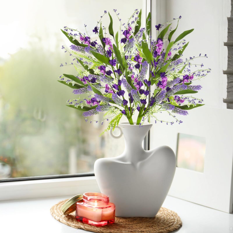 Giegxin 6 Bundles Fake Artificial Flowers Bouquet Spring Silk Flowers Arrangements Faux Wildflowers Bouquets Stems Fake Plants for Wedding Table Centerpiece Rustic Home Vase Floral Table(Lavender) - Image 2