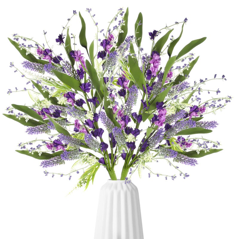 Giegxin 6 Bundles Fake Artificial Flowers Bouquet Spring Silk Flowers Arrangements Faux Wildflowers Bouquets Stems Fake Plants for Wedding Table Centerpiece Rustic Home Vase Floral Table(Lavender) - Image 1