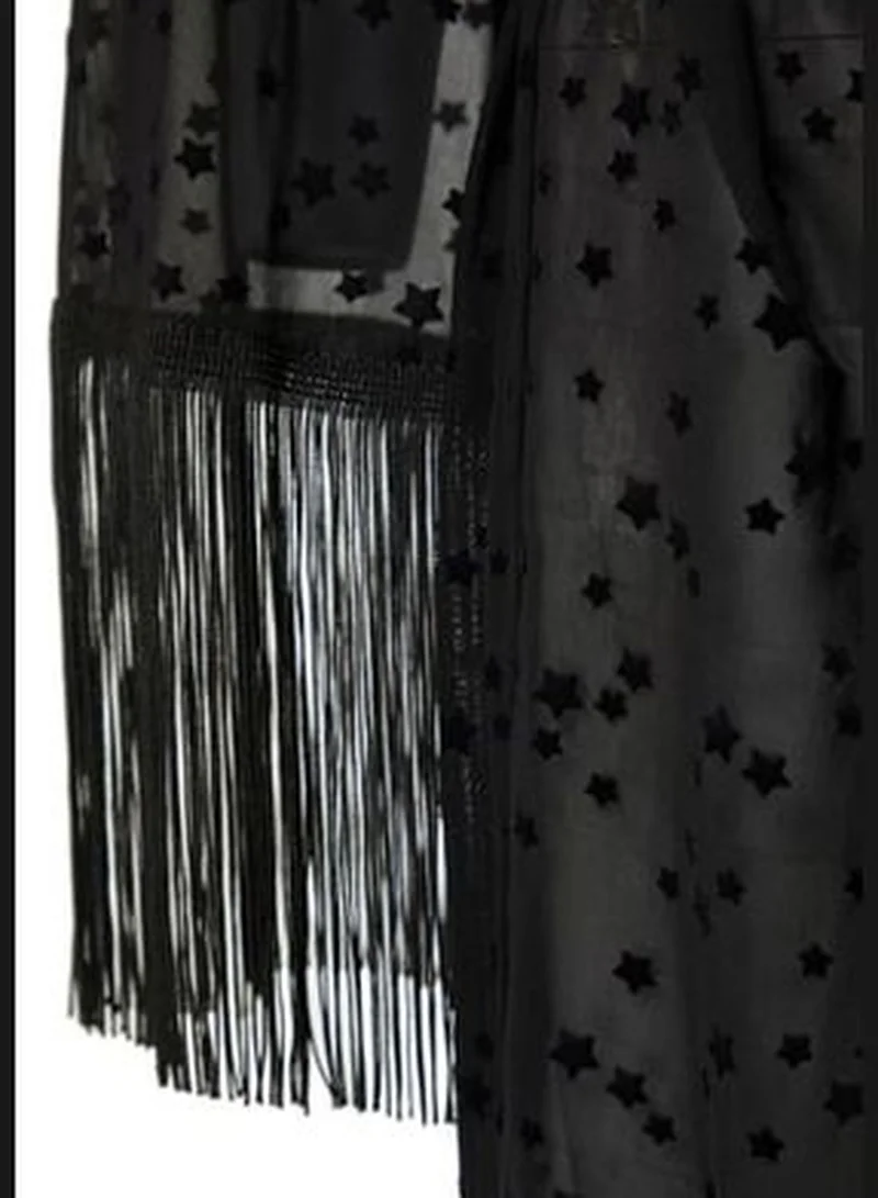 trendyol Black Belted Maxi Knitted Fringe Kimono & Kaftan TBESS23KM00091