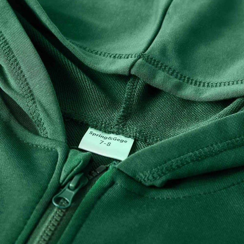 Spring&Gege Youth Solid Full Zipper Hoodies Soft Kids Hooded Sweatshirt for Boys and Girls Size 11-12 Years Dark Green - Image 4