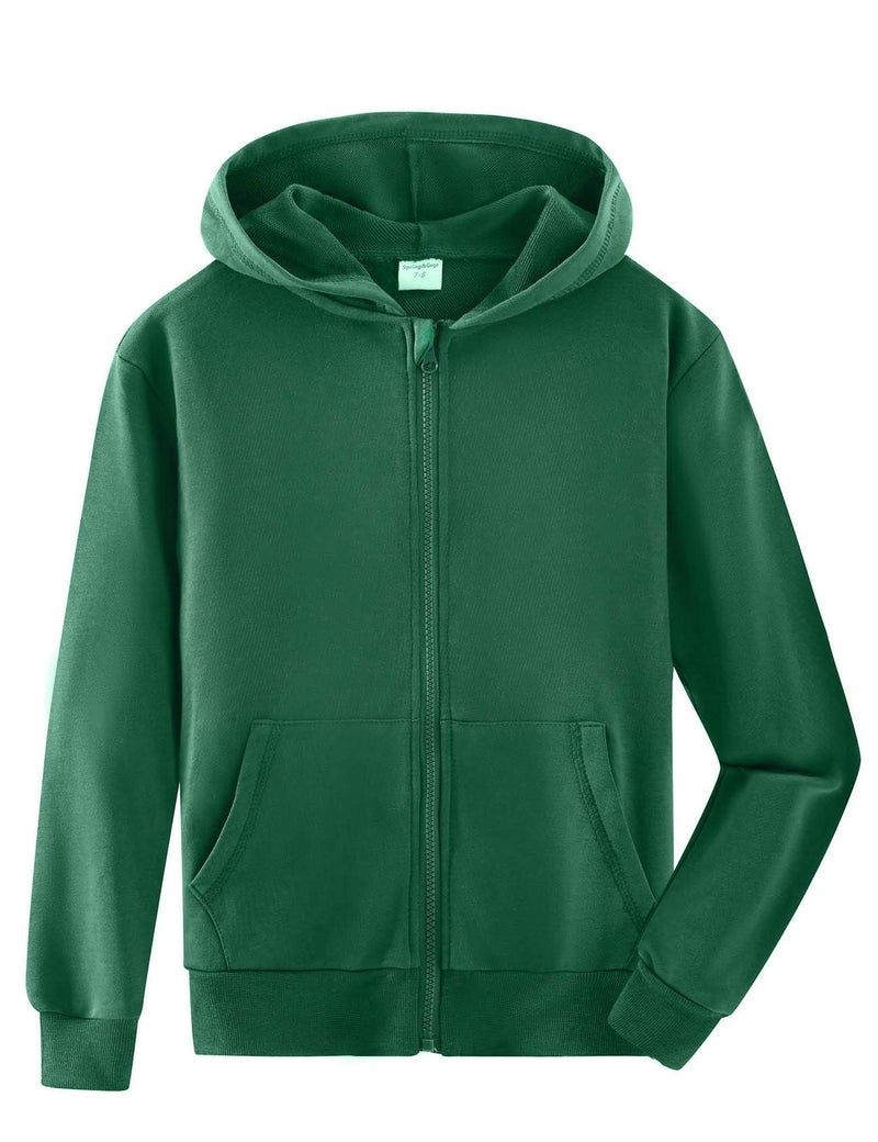 Spring&Gege Youth Solid Full Zipper Hoodies Soft Kids Hooded Sweatshirt for Boys and Girls Size 11-12 Years Dark Green - Image 1