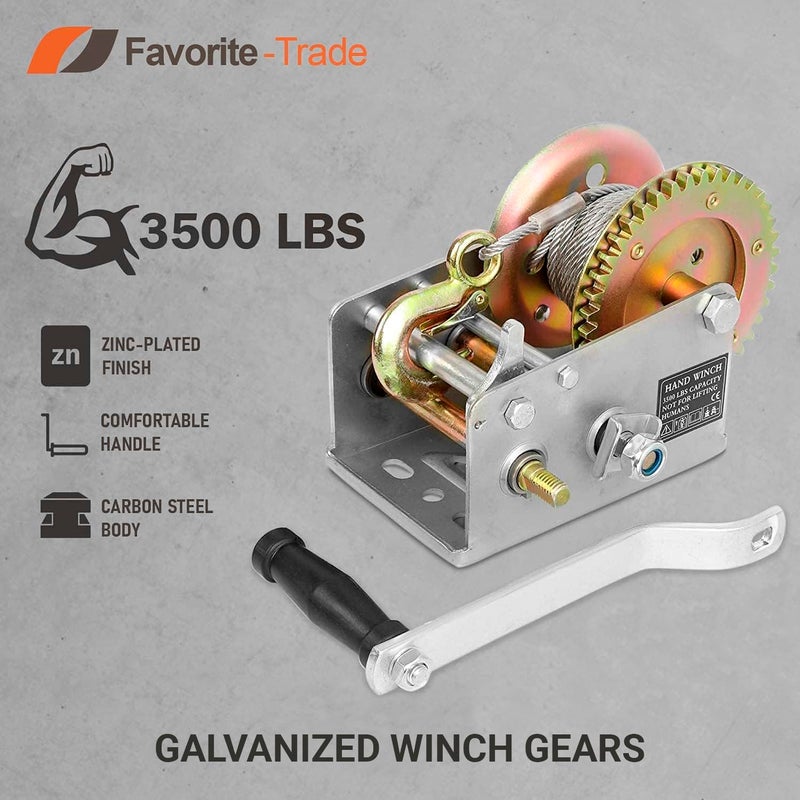 Favorite-Trade Trailer Winch â€“ Durable Hand Crank â€“ 3500 lbs Hand Winch with Cable - Boat Trailer Cable, Heavy Duty Rope Crank for Trailer, Boat or ATV Towing - Image 2
