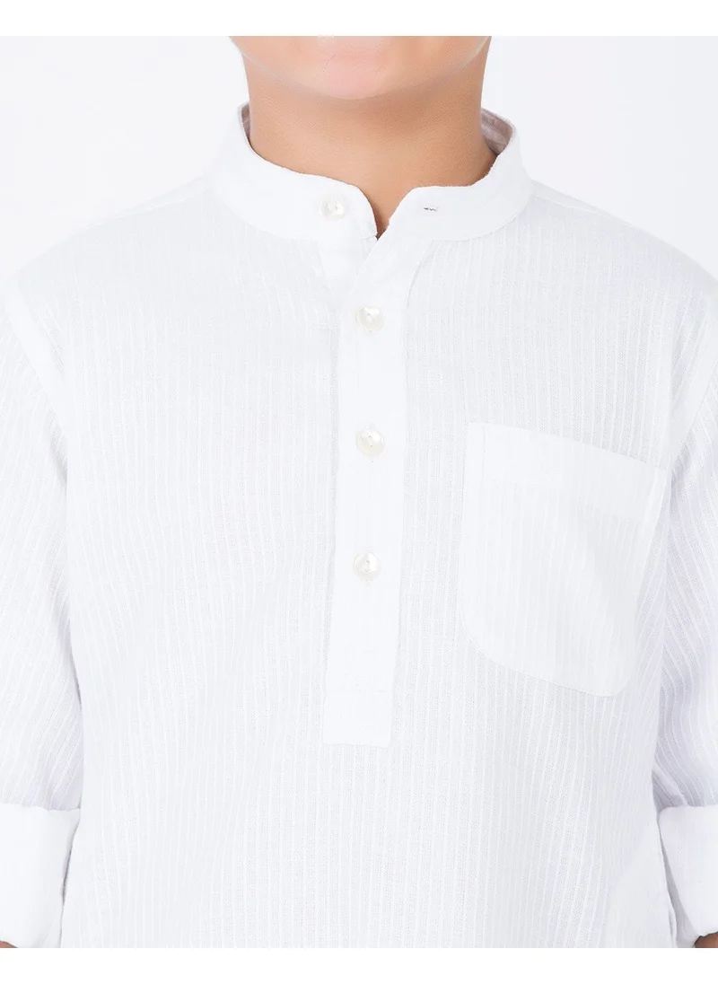 فاب انديا White Cotton Dobby Long Kurta