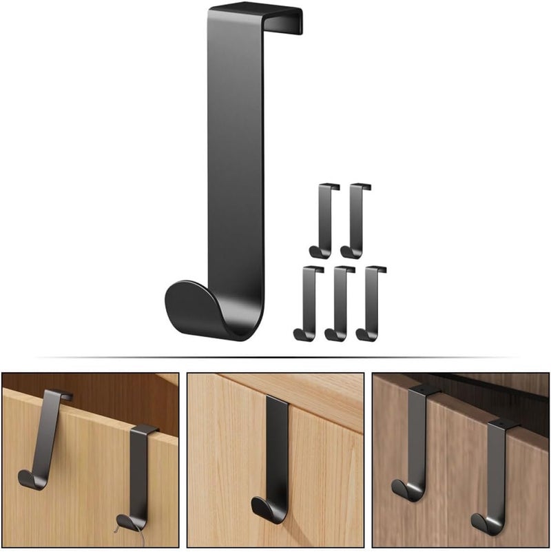 TOYANDONA 6pcs Over The Door Hooks for Cabinet and Front Door Black Metal Utility Hooks for Hanging Wreaths Clothes Towels for Home Organization - Image 3