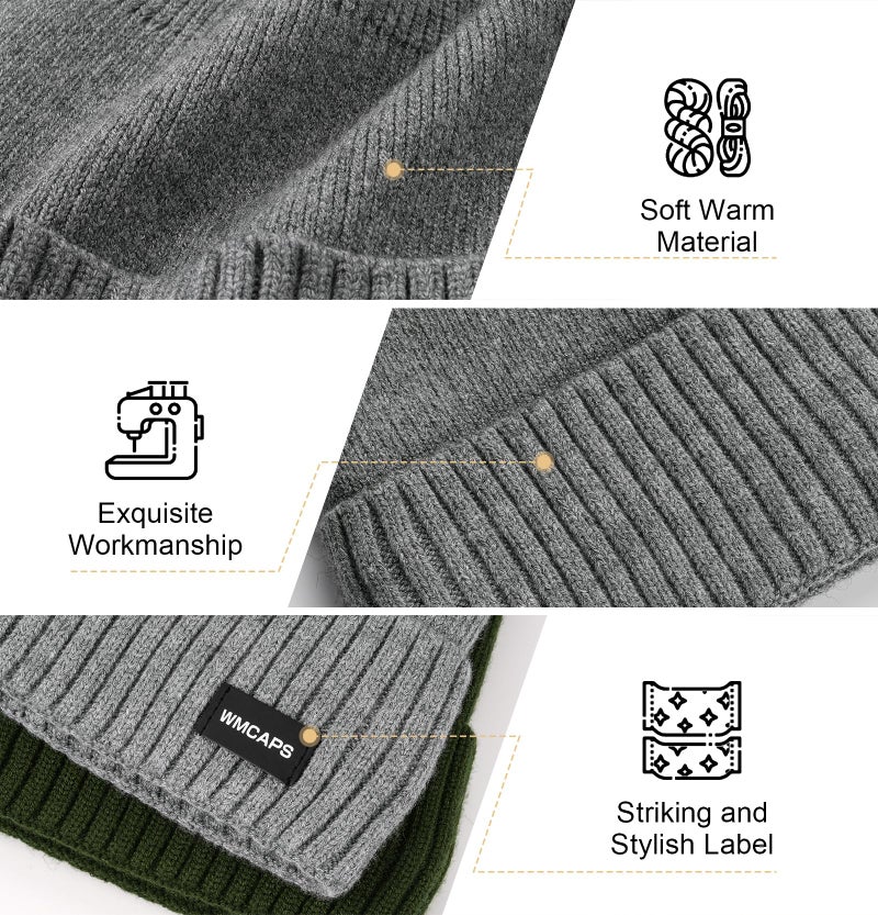 Wmcaps Winter Men Women Fleece Lined Beanie Knitted Hats, Soft Thermal Stocking Skull Caps for Cold Weather, Fashion Headwear for Outdoor (Grey) - Image 3
