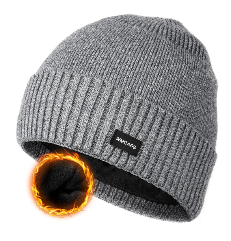 Wmcaps Winter Men Women Fleece Lined Beanie Knitted Hats, Soft Thermal Stocking Skull Caps for Cold Weather, Fashion Headwear for Outdoor (Grey) - Image 1