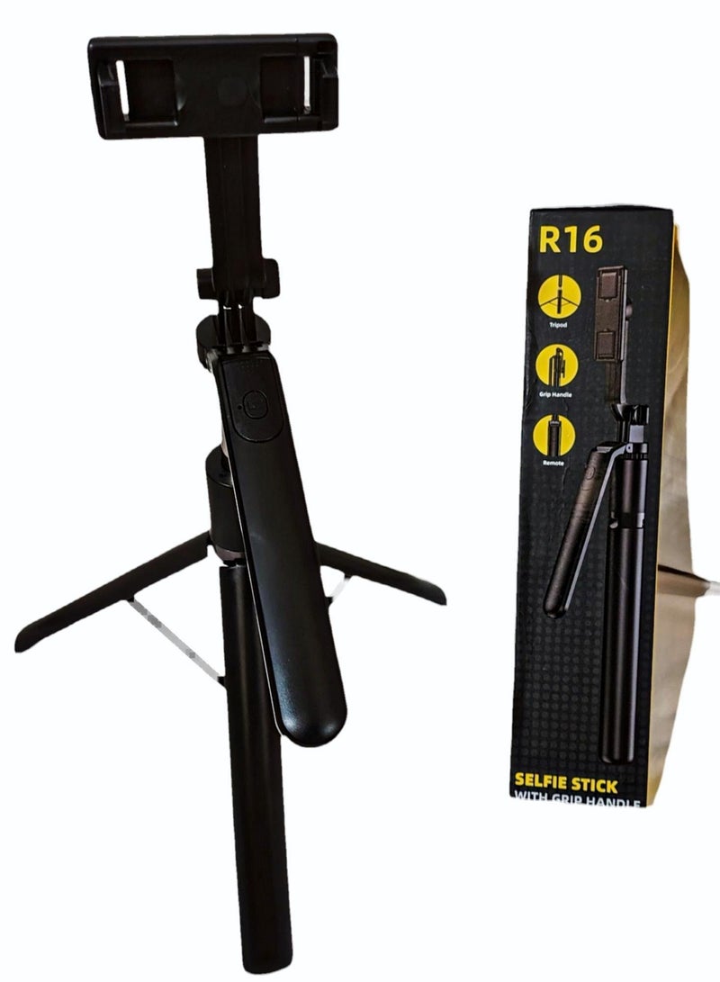 بروماس حامل ثلاثي القوائم متعدد الوظائف R16 مع مقبض وجهاز تحكم عن بعد بتقنية البلوتوث - أسود