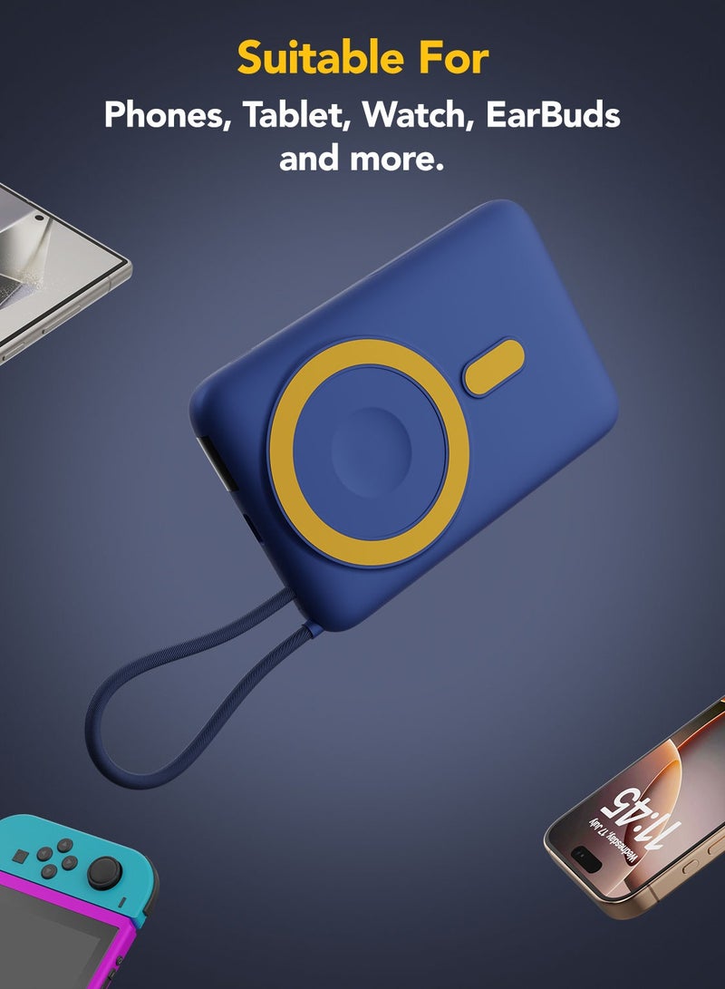 Remson ريمسون ريفو تشارج+ بنك طاقة لاسلكي مغناطيسي 10000 مللي أمبير PD 22.5 واط مع كابل USB-C مدمج ومنفذ USB-C وحامل قابل للطي تصميم نحيف متوافق مع iOS وأندرويد والساعات الذكية - Image 4