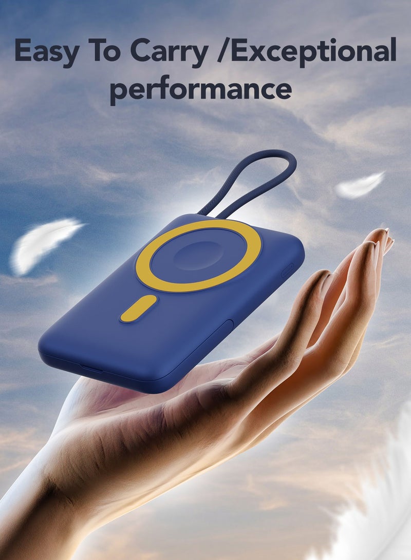 Remson ريمسون ريفو تشارج+ بنك طاقة لاسلكي مغناطيسي 10000 مللي أمبير PD 22.5 واط مع كابل USB-C مدمج ومنفذ USB-C وحامل قابل للطي تصميم نحيف متوافق مع iOS وأندرويد والساعات الذكية - Image 5