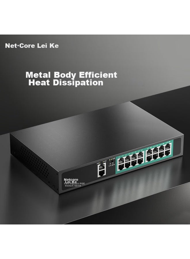 Netcore Sg2018p 18-port Gigabit Poe Switch, 16 Gigabit Poe Ports + 2 Gigabit Cascading Ports, Surveillance Network Cable Splitter, Enterprise-grade Switch - Image 3