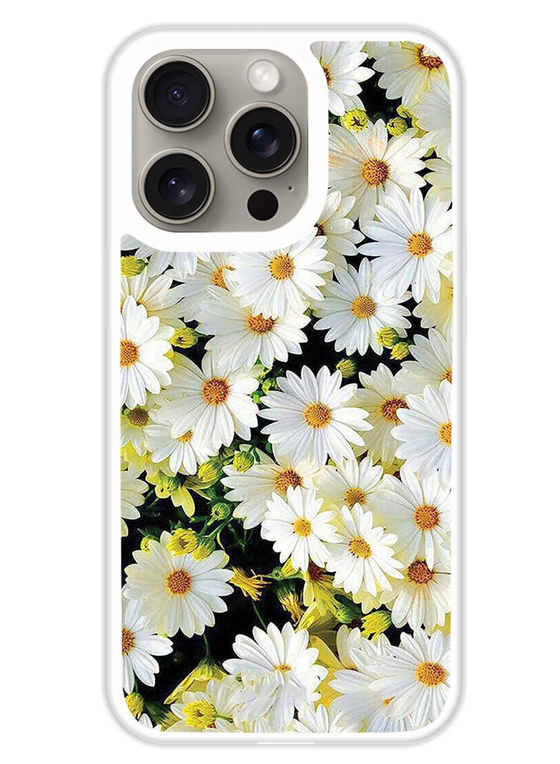 Theodor Protective Case Cover For APPLE IPHONE 15 Pro White Flowers (White Bumper) - Image 1