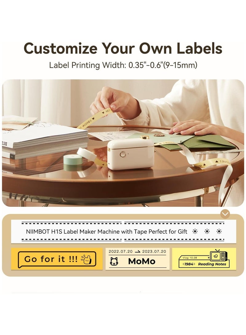 نيمبوت ماكينة صنع الملصقات الحرارية الصغيرة H1S مع شريط أبيض مقاس 15 ملم × 7.5 متر، طابعة ملصقات بلوتوث محمولة لطباعة الملصقات المستمرة والفجوة، رائعة للاستخدام في المكاتب المنزلية، باللون البيج - Image 4
