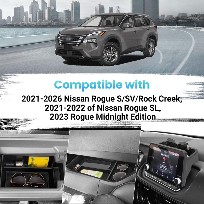Sinminou 3PCS Center Console Organizer Compatible with 2021-2026 Nissan Rogue S/SV/Rock Creek, 2021-2022 Nissan Rogue SL, Lower Center Interior Storage Box, Dashboard Tray Only Fit 8-inch Screen - Image 2
