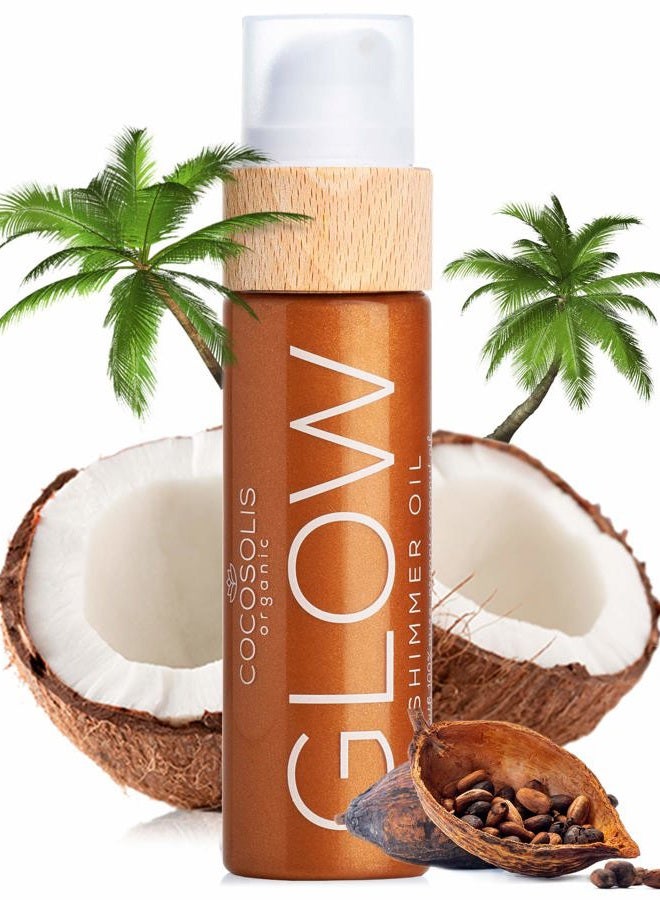 COCOSOLIS GLOW Shimmer Oil | Illuminizing Natural Dry Oil With Shiny Particles | Leaves The Skin Glowing & Enhances a Golden Tan | Gives a Luxurious Feel to Your Skin | 110ml - Image 1