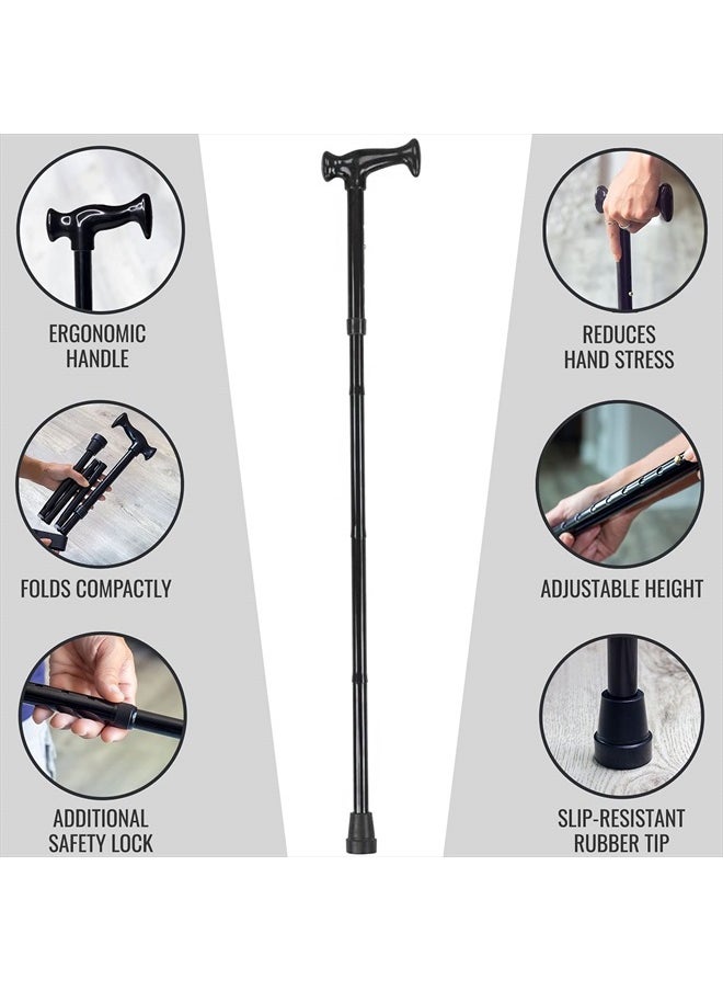 Adjustable Folding Cane with Ergonomic Handle, Lightweight, Sturdy and Support up to 250 pounds, Great for Travel, Walking Stick, Black