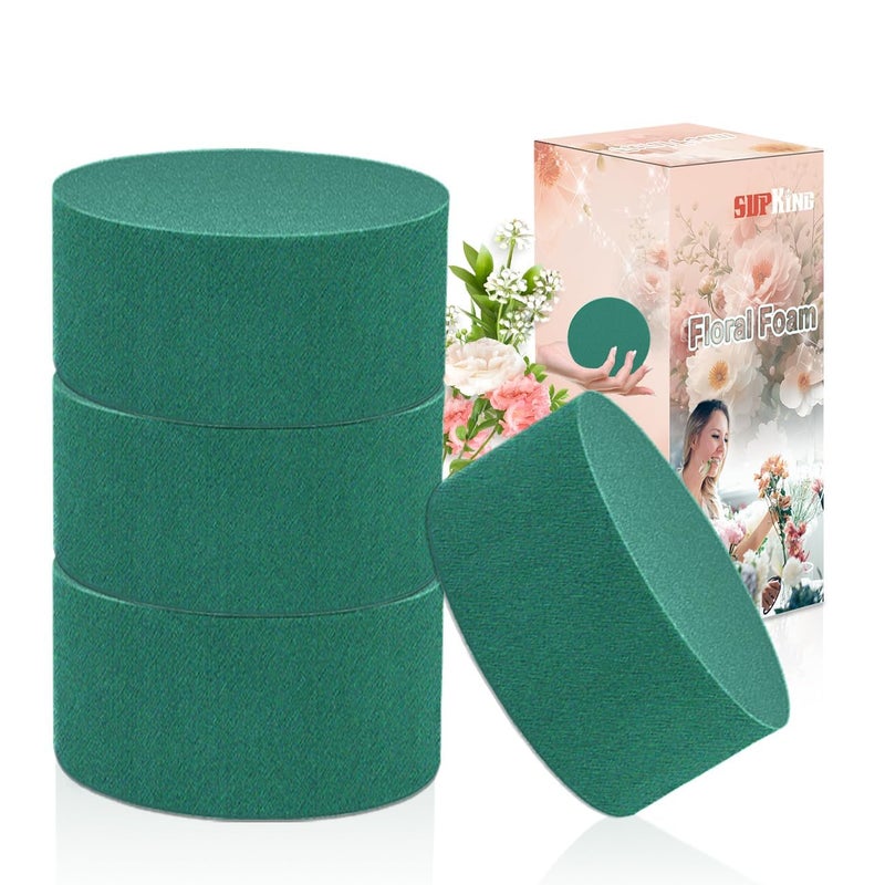 4Pcs Floral Foam Round SUPKING 315 Small Green Wet Dry Flower Foam Blocks Florist Plant Foam for Artificial and Fresh Flower Arrangement