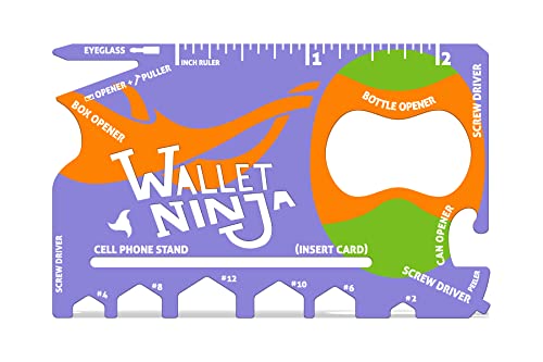 Wallet Ninja 18 in 1 Credit Card Multi-Tool: (Mutant Purple) Eyeglass Screwdriver, Hex Wrenches, Bottle Opener, Phone Stand, Can Opener, Ruler - Image 1