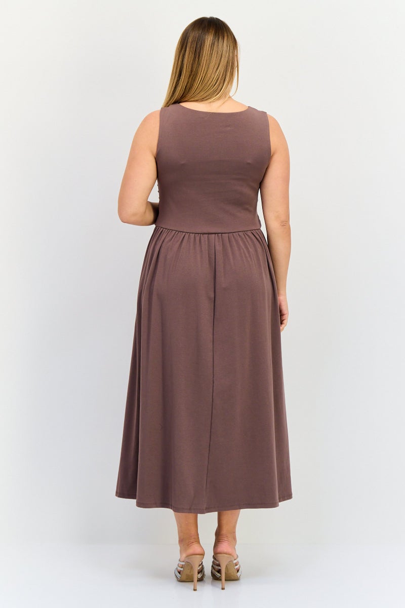 bebe Women Solid Midi Dress, Chocolate Brown  - Image 4