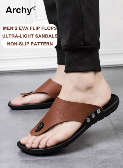 Eva Sandals for Men Light and Breathable Beach Flip Flops Non Slip Slippers Leather Casual T Shaped Slipper