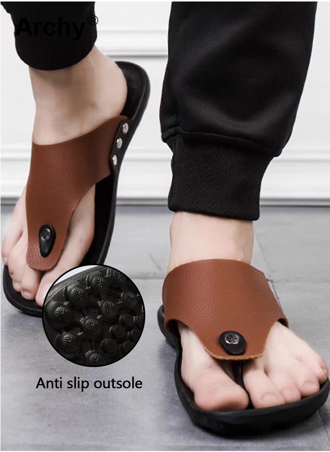 Archy - Eva Sandals for Men Light and Breathable Beach Flip Flops Non Slip Slippers Leather Casual T Shaped Slipper - Image 1