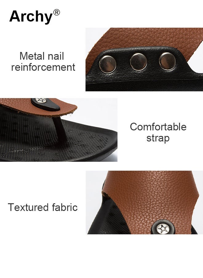 أرشي شبشب رجالي صيفي للشاطئ، شبشب مريح، صندل ثونغ، شبشب رجالي مفتوح من الأمام من الجلد الصناعي، عصري، بسيط، قابل للتنفس، مانع للانزلاق، شبشب صيفي غير رسمي للشاطئ في الهواء الطلق - Image 4