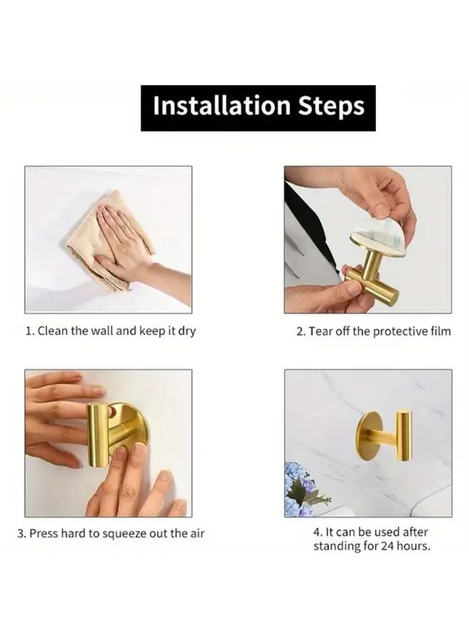 Golden Stainless Steel Wall Mount Towel Holder No Drill Self Adhesive - Image 5