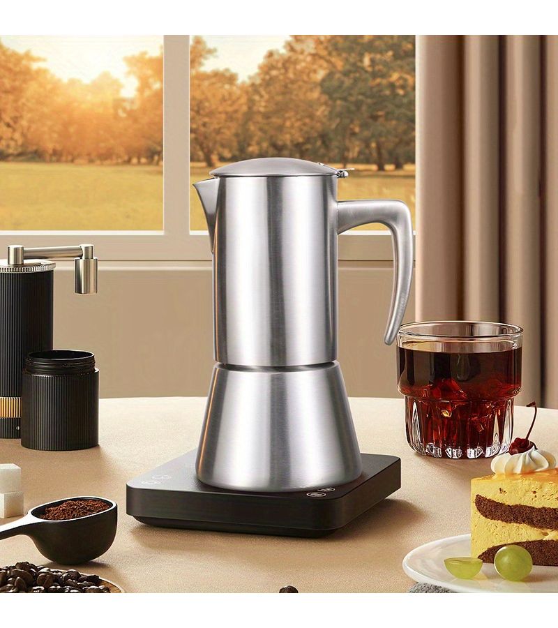 Stainless Steel Induction Moka Pot 10 Cups Stovetop Espresso Maker - Image 1