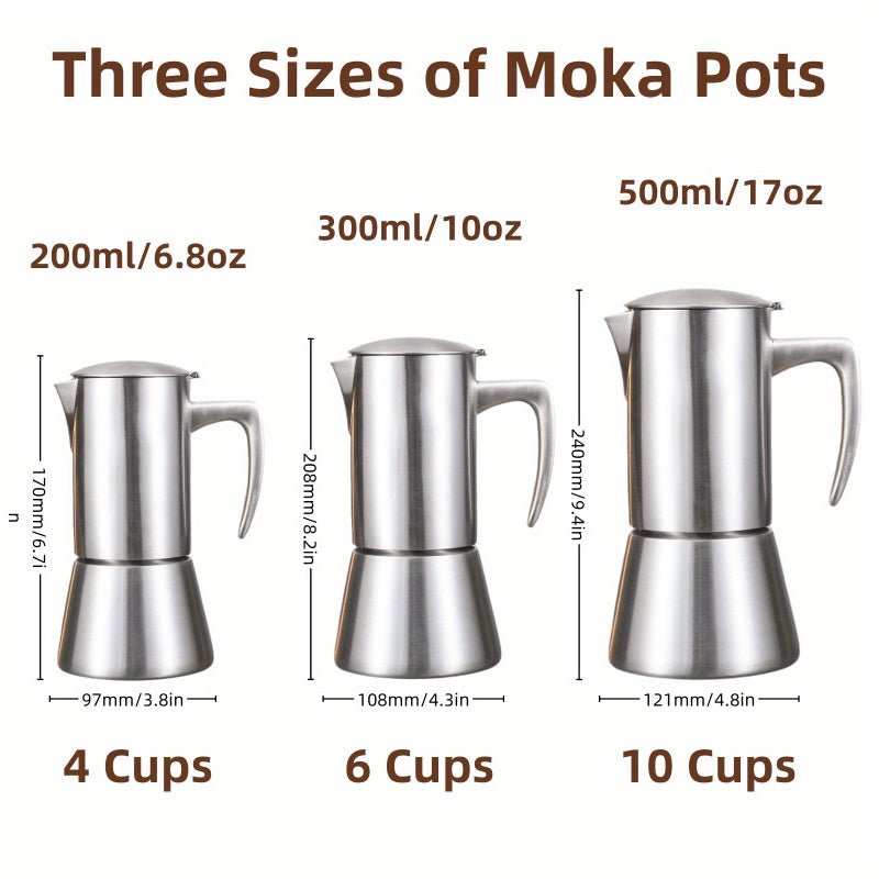 Stainless Steel Induction Moka Pot 10 Cups Stovetop Espresso Maker - Image 2