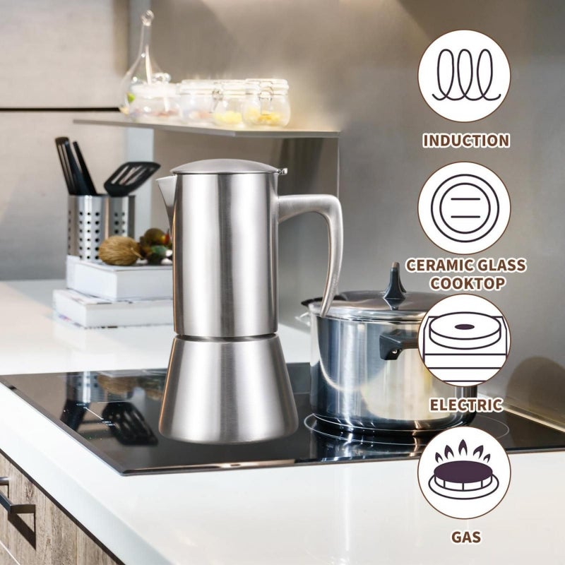 Stainless Steel Induction Moka Pot 10 Cups Stovetop Espresso Maker - Image 3