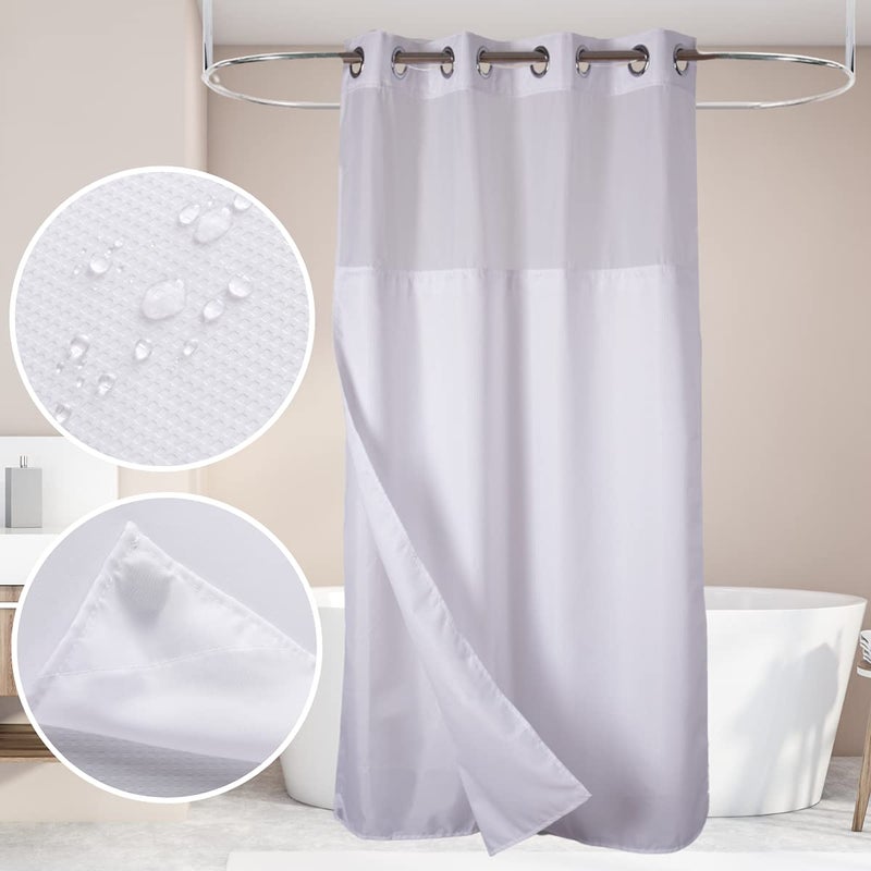 Ecoehoe 48 W x74 L Hook Free Fabric Stall Shower Curtain with Polyester Snapin Liner with MagnetsHotel Quality Top See Through White