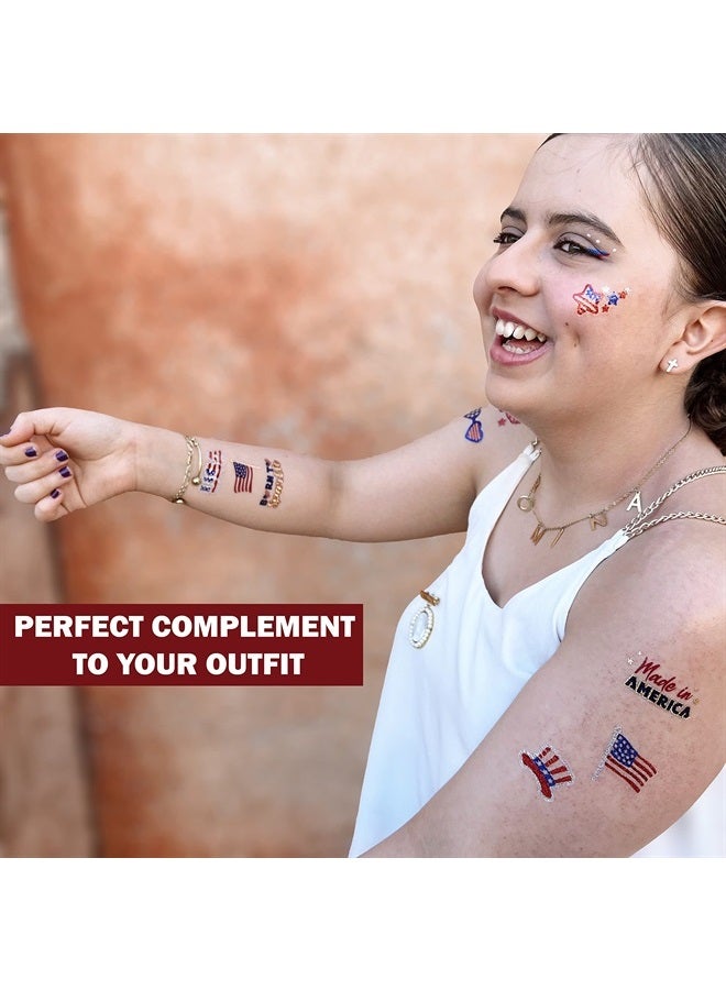 Bestus Fourth of July Party Supplies Temporary Tattoos 80pcs Patriotic Glitter and Mettalic Styles USA Independence Day Red Blue America, July 4th Party Favors, USA Flag Decor for Kids Adults - Image 5