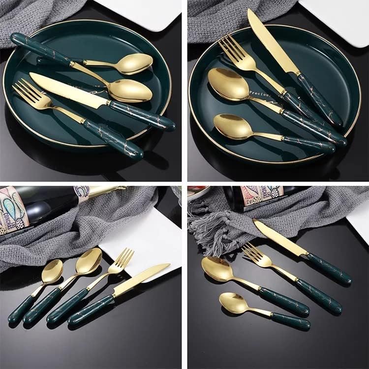 Artek Stainless Steel Spoons, Forks & Knives Set of 24 with Stand and Ceramic Handle Golden Cutlery Set (Green) - Image 5