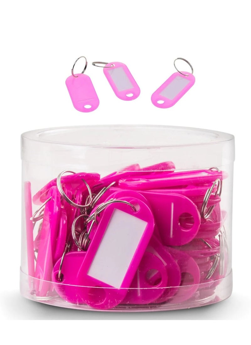 Rubik Plastic Key Tags with Labels 50pcs Pack, Durable Key Rings with Labels For Keys Identification, PET ID, Office, Realestate, Stores, Warehouse (Pink)  - Image 1