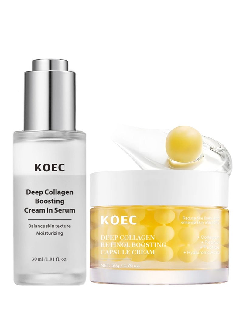 ك أو إي سي ثنائي العناية بالخطوط الدقيقة: كريم في مصل وكريم كبسولات الكولاجين، للعناية بالتجاعيد العميقة، بشرة زجاجية، مرونة للبشرة المتقدمة في السن، مرطب للوجه - Image 1