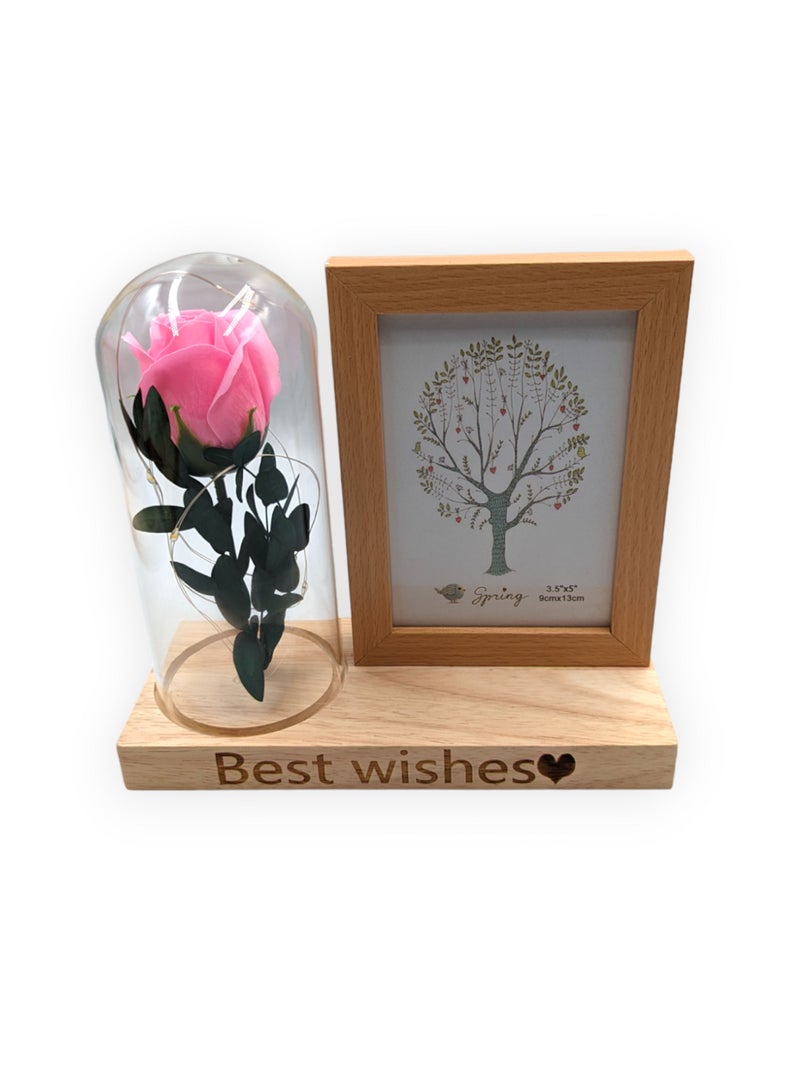 UNT 9cmx13cm Photo Frame With Rose and LED lights in Glass Dome  - Image 2