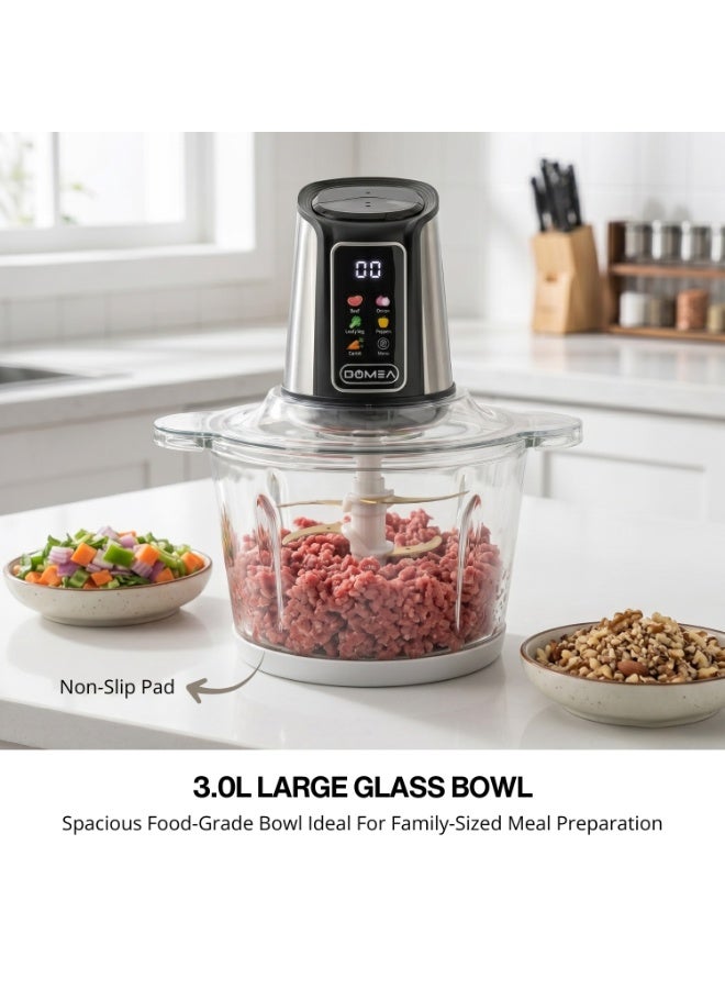 DOMEA Food Chopper, 3.0L Glass Bowl, 700W Electric Vegetable Chopper with 6 Titanium Blades, 2-Speed Control, Meat Grinder, Ice Crusher, Kitchen Food Processor, KCG173 - Image 2