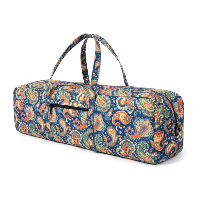 Boulder Bee | Yoga Mat Bag | Large Yoga Mat Carrier with Wet Pocket | Yoga Gifts | Gym Tote Bag for Women | Paisley Patterns (Green) - Image 1