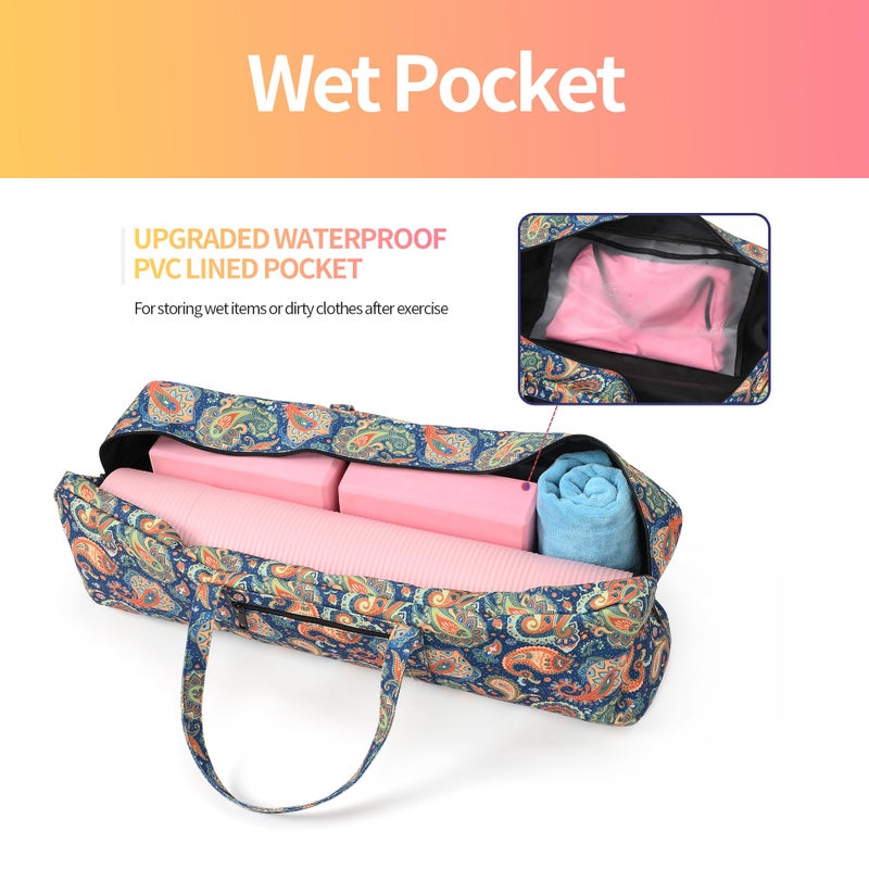 Boulder Bee | Yoga Mat Bag | Large Yoga Mat Carrier with Wet Pocket | Yoga Gifts | Gym Tote Bag for Women | Paisley Patterns (Green) - Image 5