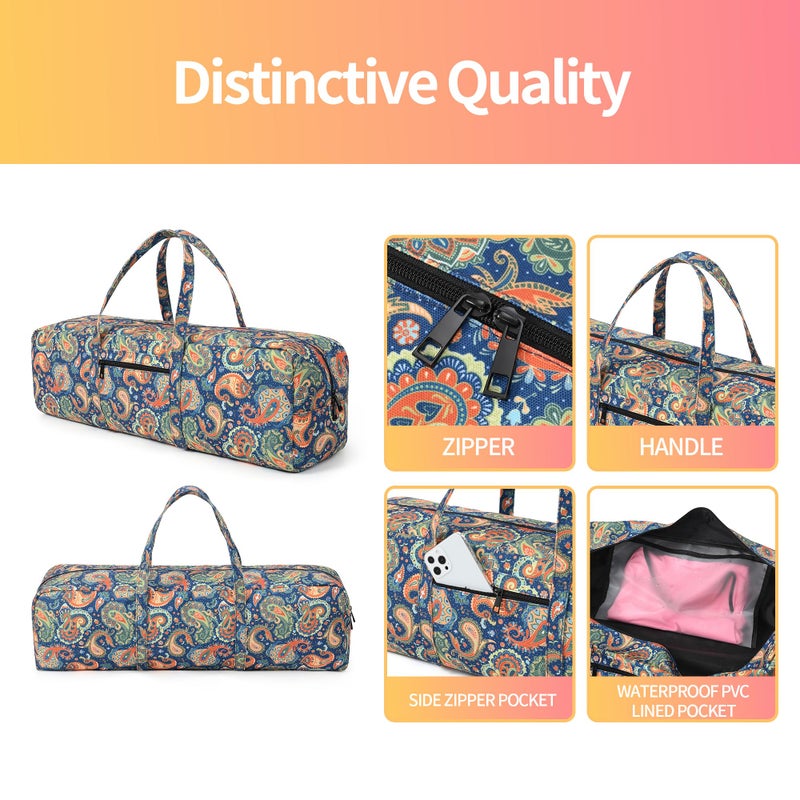 Boulder Bee | Yoga Mat Bag | Large Yoga Mat Carrier with Wet Pocket | Yoga Gifts | Gym Tote Bag for Women | Paisley Patterns (Green) - Image 3