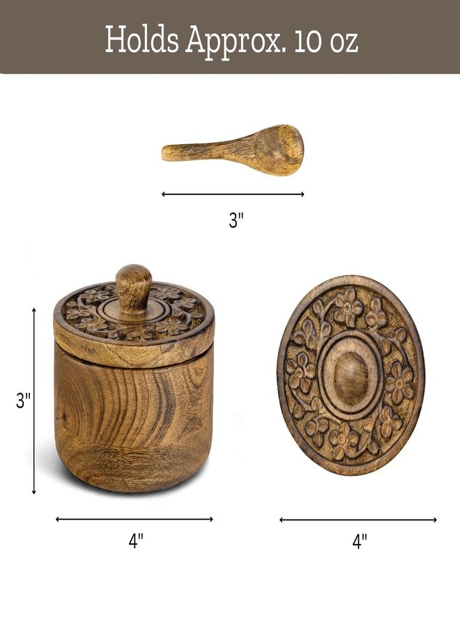 Mie Creations Rustic Salt Box Cellar with Hand Carved Lid & Spoon, Wooden Salt Pinch Bowls | Wood Salt Pepper Keeper, Spice Bowls for Cooking, Sugar Holder for Kitchen, Christmas Thanksgiving Decor - Image 4