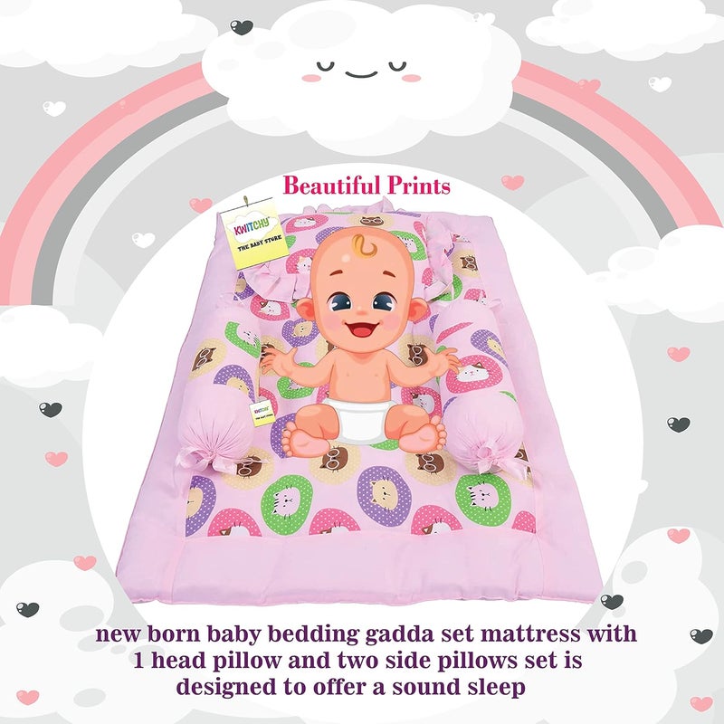 Kwitchy New Born Baby Bedding Combo of Mattress with Net Sleeping Bag 4 Pcs Gadda Set 06 Months Pink 3PCS Set - Image 5