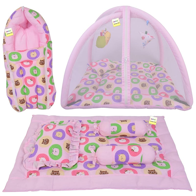Kwitchy New Born Baby Bedding Combo of Mattress with Net Sleeping Bag 4 Pcs Gadda Set 06 Months Pink 3PCS Set - Image 1