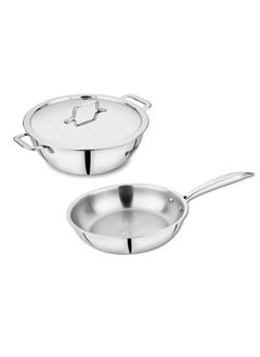 BERGNER Bergner Tripro Triply 3 Pc Cookware Set, 22 cm Deep Kadai, 20 cm Fry Pan, 1X Stainless Steel Lid, Stay Cool Handles, Induction & Gas Ready, Multi-Layer Polish Surface  - Image 1