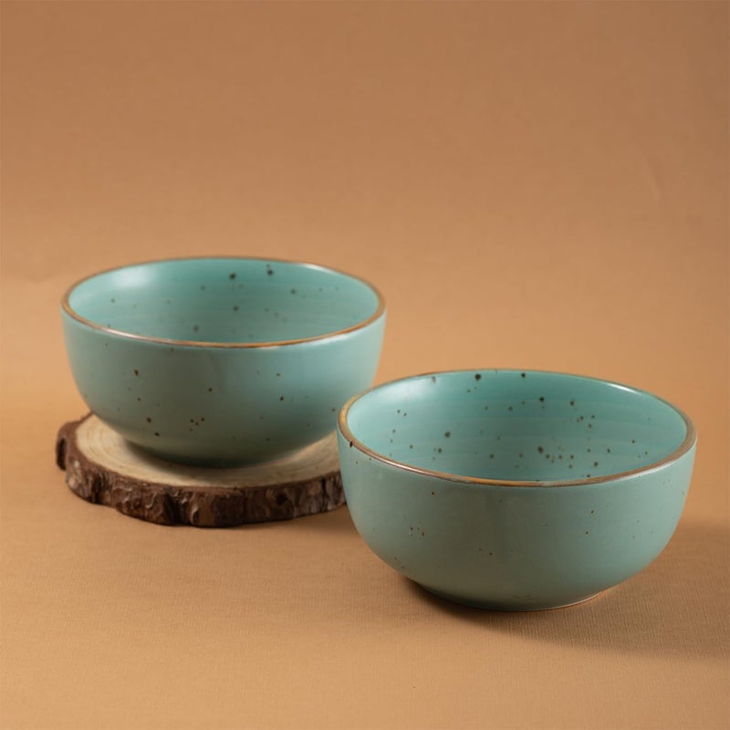 Urban Space Handcrafted Ceramic Bowls Set of 2, Microwave Safe Bowls for Snacks, Cereals, Salad, Mixing Bowls for Kitchen (Capacity - 450 ml, Set of 2 Bowls, Ocean Green) - Image 1