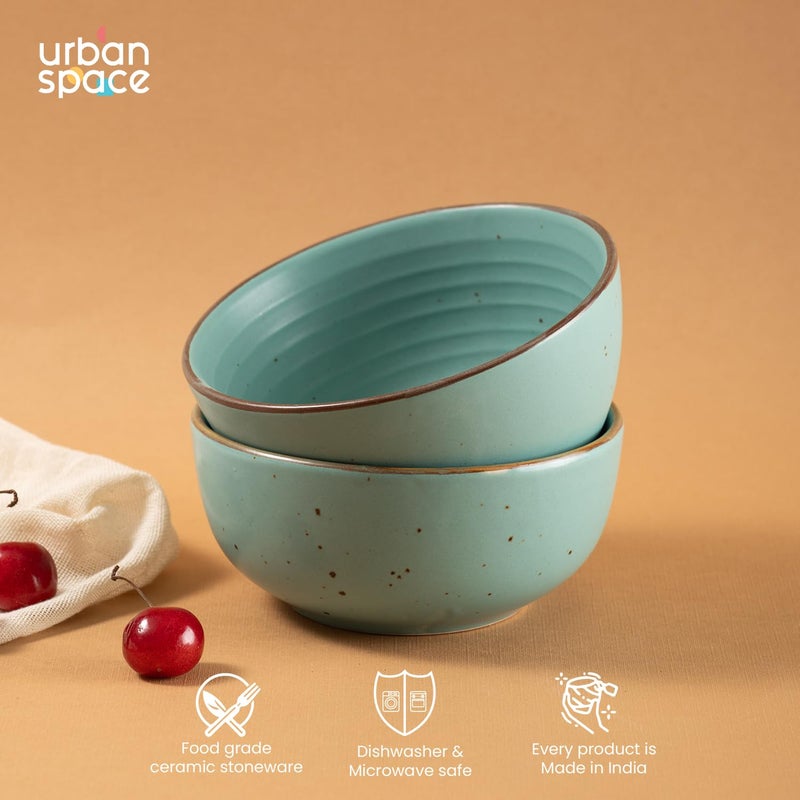 Urban Space Handcrafted Ceramic Bowls Set of 2, Microwave Safe Bowls for Snacks, Cereals, Salad, Mixing Bowls for Kitchen (Capacity - 450 ml, Set of 2 Bowls, Ocean Green) - Image 3